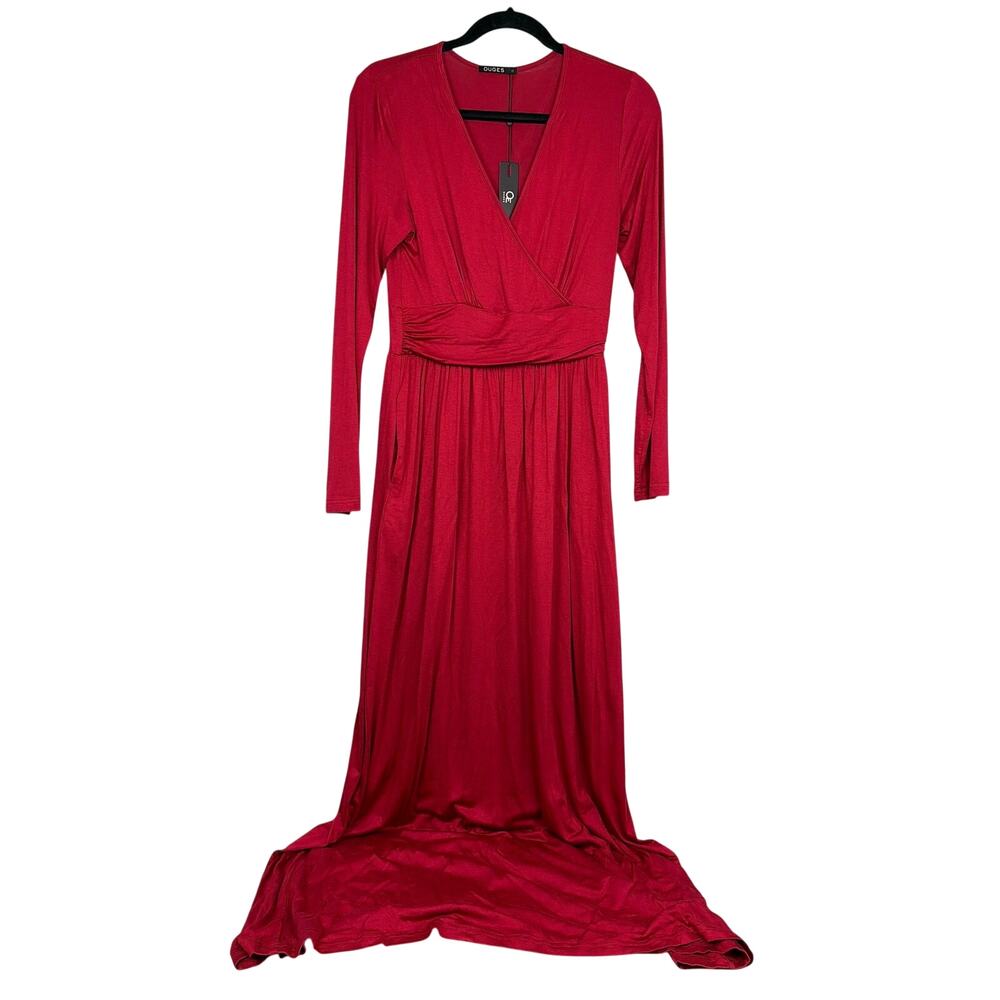 Ouges Boho Romantic Elegant Casual Wrap Neck Flowy Empire Waist Maxi Dress M